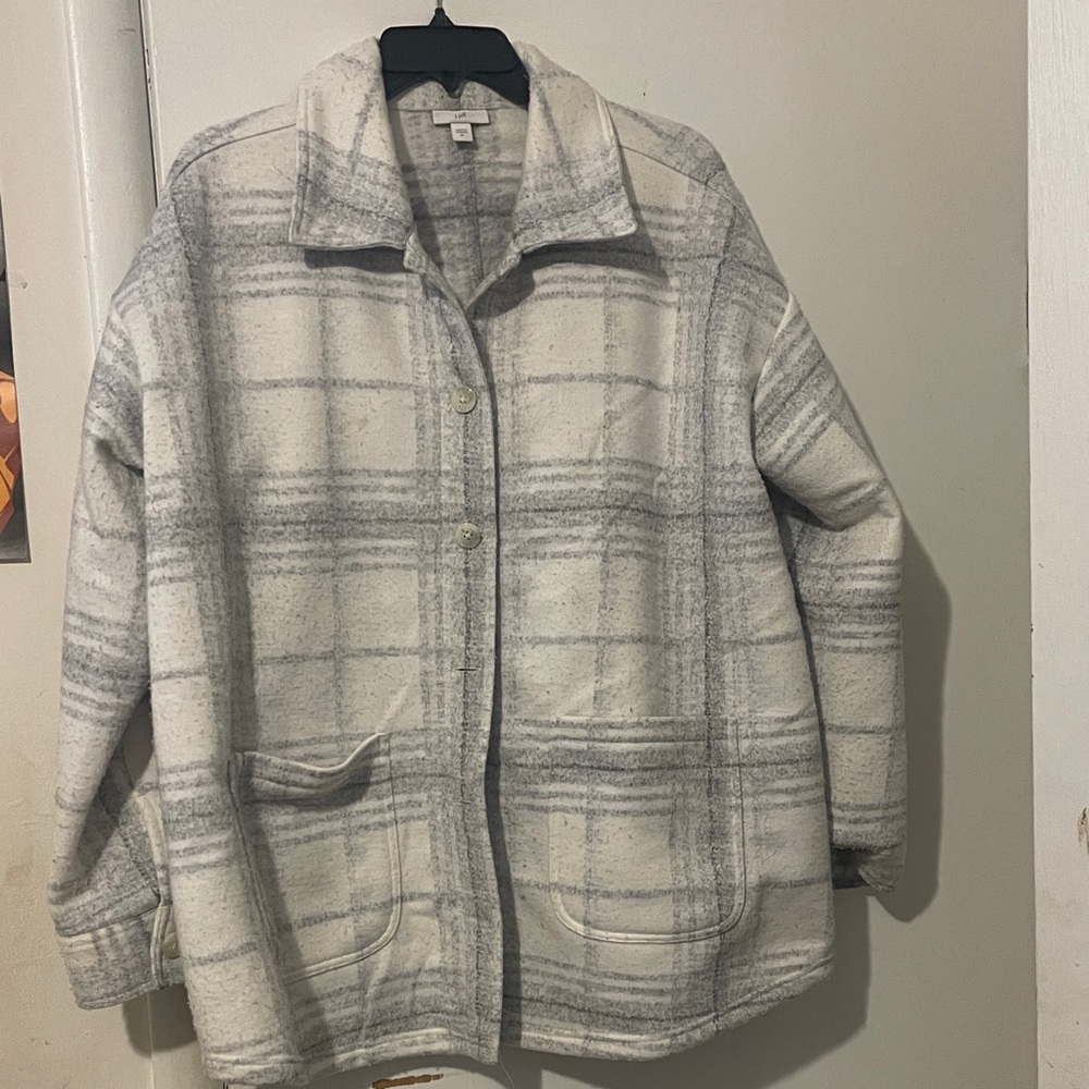 J. Jill Gray and White Plaid Button-Front Pea Coat